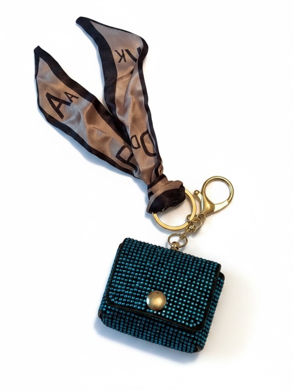 Rhinestone Blue Mini Bag Keychain / Earphone Case Charm, brand new